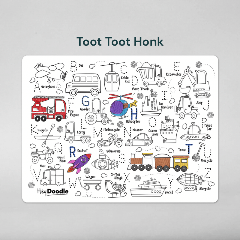 Hey Doodle Reusable Marker Playmat - Toot Toot Honk