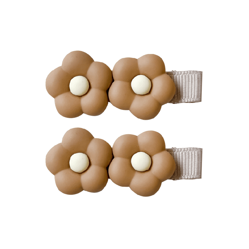 Little Sunday Double Daisy Clips - Caramel