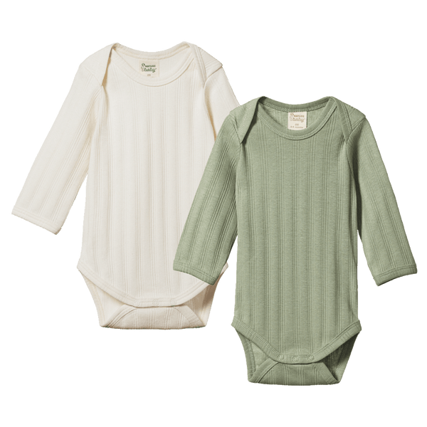 Nature Baby Long Sleeve 2 Pack Bodysuits - Natural/Nettle