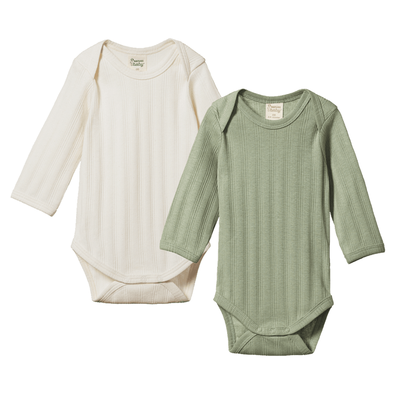 Nature Baby Long Sleeve 2 Pack Bodysuits - Natural/Nettle