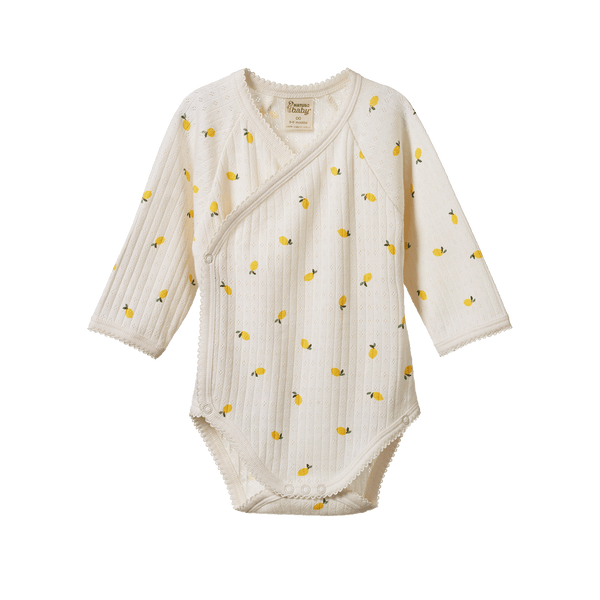 Nature Baby Kimono Long Sleeve Bodysuit - Pointelle Lemon