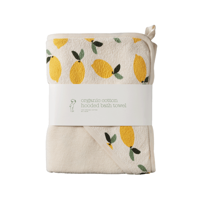 Nature Baby Organic Cotton Hooded Towel Lemon Print Little Gatherer NZ Children s Boutique