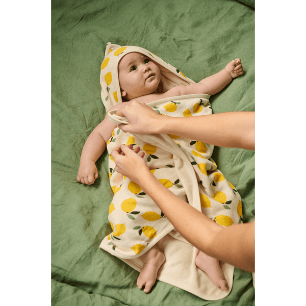 Nature Baby Organic Cotton Hooded Towel - Lemon Print