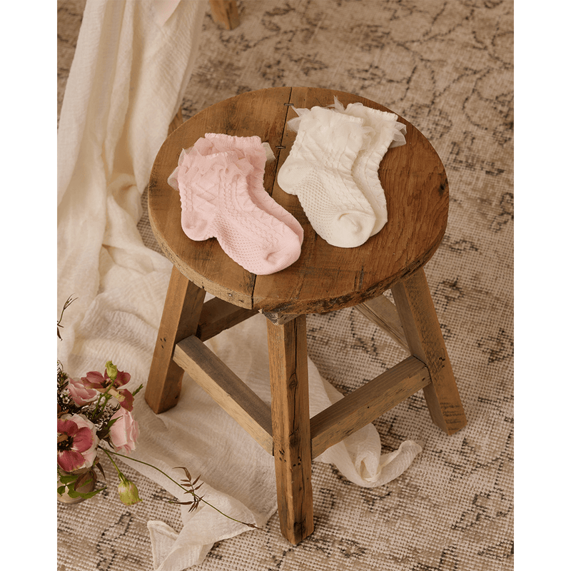 NoraLee Ruffle Socks - Ivory, Blush