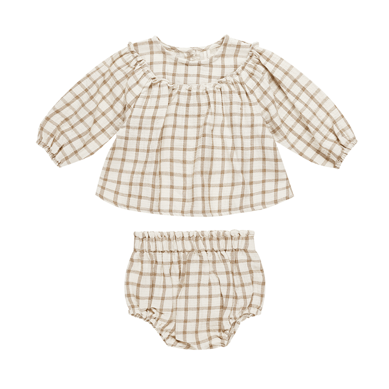 Quincy Mae Mia Top + Bloomer Set - Cinnamon Plaid