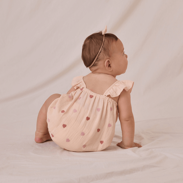 Quincy Mae Bonnie Romper - Heart Embroidery