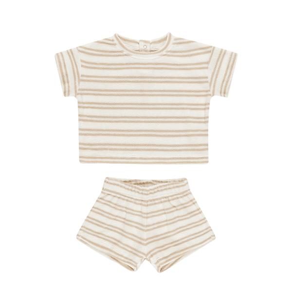 Quincy Mae Terry Tee + Shorts Set - Oat Stripe