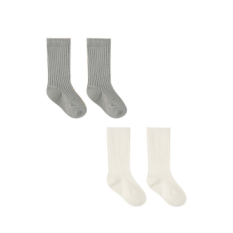 Quincy Mae Socks Set - Ivory, Dusty Blue