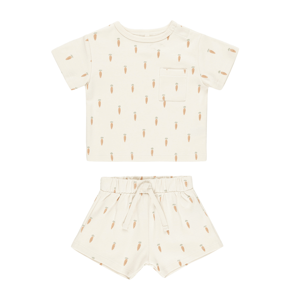 Quincy Mae Boxy Pocket Tee + Short Set - Carrots