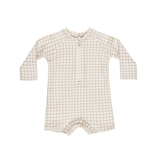 Quincy Mae Long Sleeve One-Piece Rashguard - Oat Check