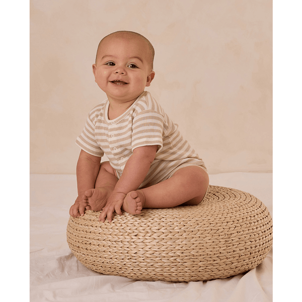 Quincy Mae Waffle Snap Romper - Oat Stripe