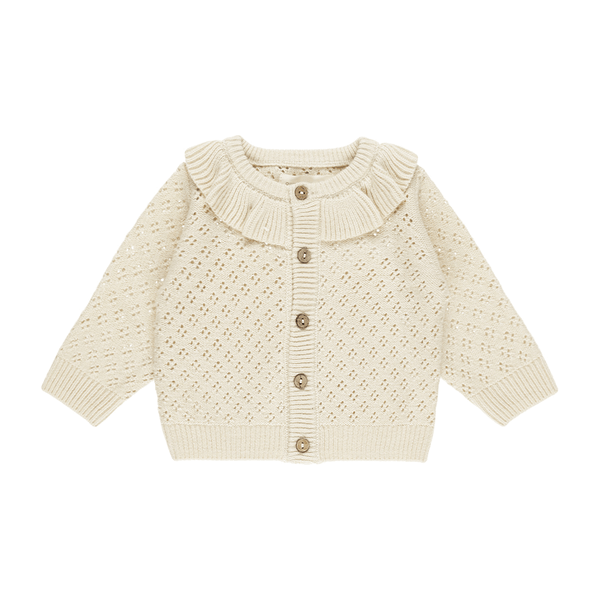 Quincy Mae Ruffle Collar Cardigan - Natural