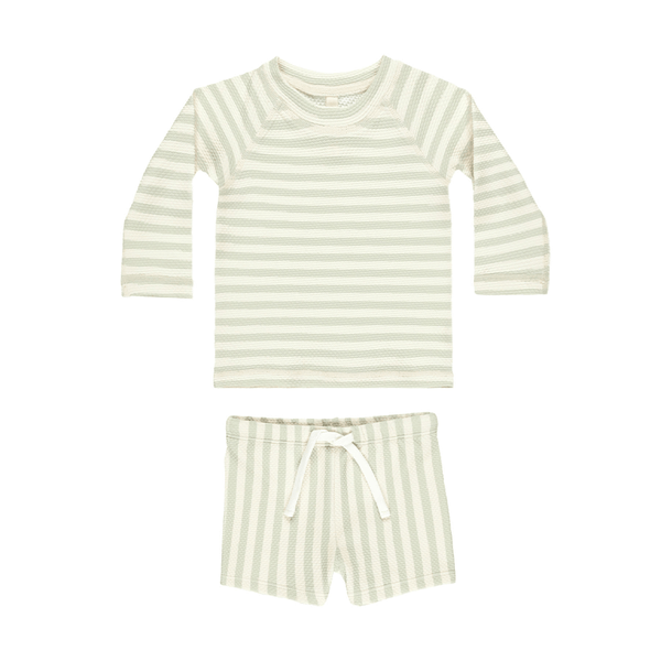 Quincy Mae Finn Rashguard & Short Set - Mint Stripe