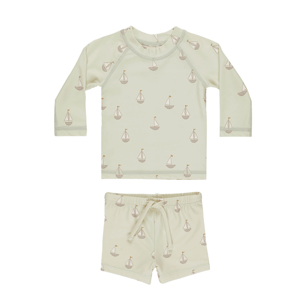 Quincy Mae Finn Rashguard & Short Set - Sailboats