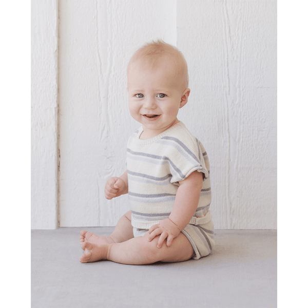 Quincy Mae Relaxed Summer Knit Set - Blue Stripe