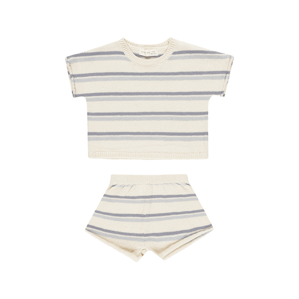 Quincy Mae Relaxed Summer Knit Set - Blue Stripe