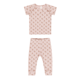 Quincy Mae Ribbed Short Sleeve Tee & Legging Set - Roses