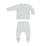 Quincy Mae Wrap Top & Footed Pant Set - Sky Micro Stripe