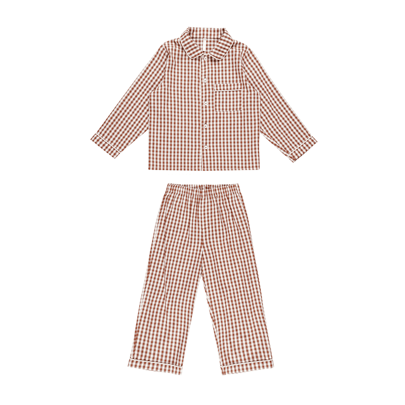 Rylee + Cru Long Sleeve Pajamas - Brick Gingham