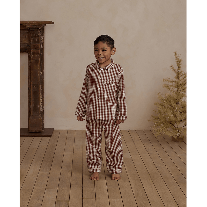 Rylee + Cru Long Sleeve Pajamas - Brick Gingham