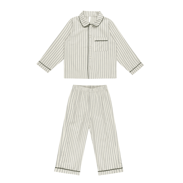 Rylee + Cru Long Sleeve Pajamas - Forest Pinstripe