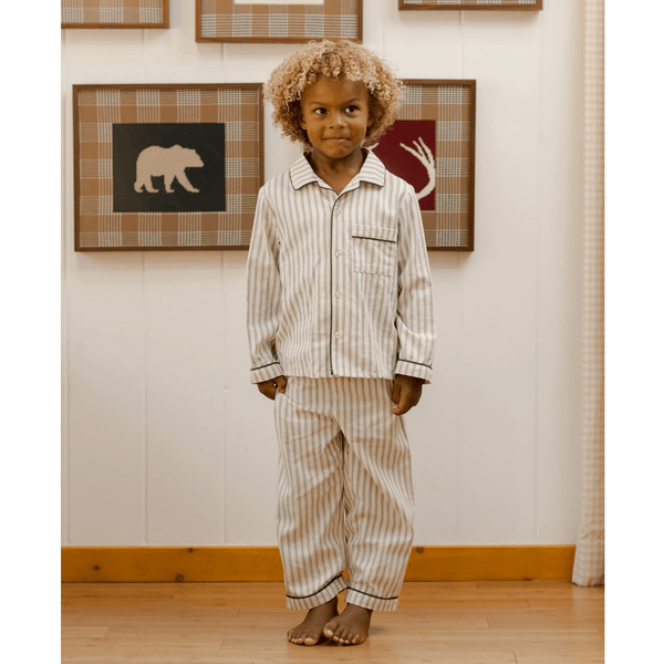 Rylee + Cru Long Sleeve Pajamas - Forest Pinstripe