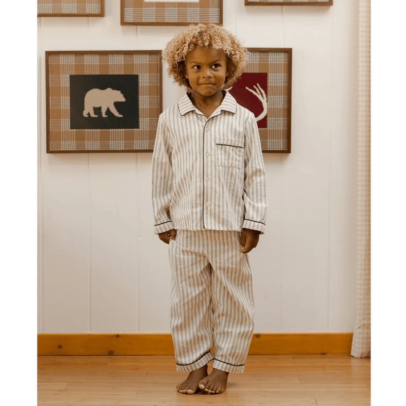 Rylee + Cru Long Sleeve Pajamas - Forest Pinstripe