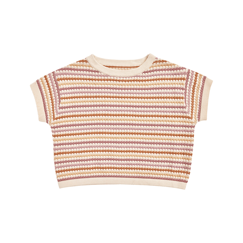 Rylee + Cru Boxy Crop Knit Tee - Honeycomb Stripe | Little Gatherer NZ ...