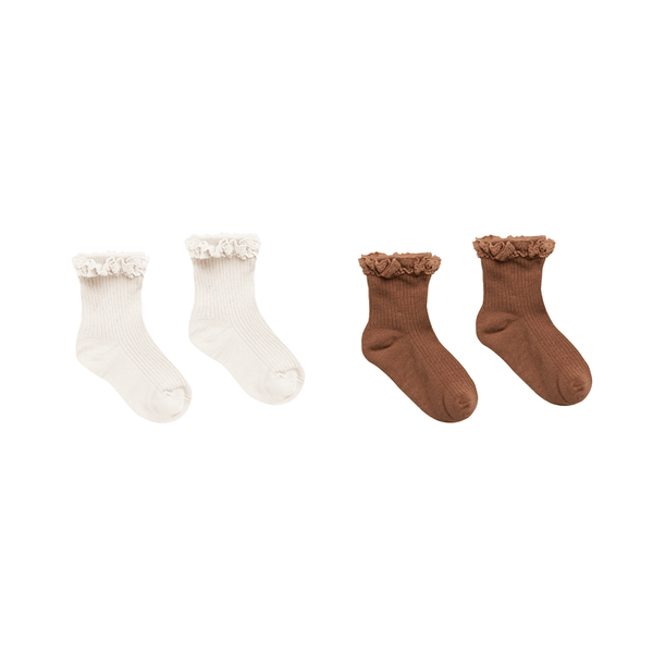 Rylee + Cru Lace Trim Socks 2 Pack - Saddle + Ivory