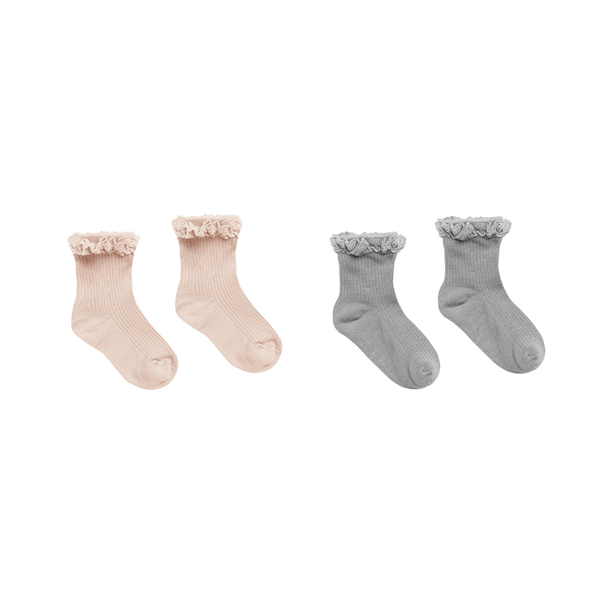 Rylee + Cru Lace Trim Socks 2 Pack - Shell + Dusty Blue