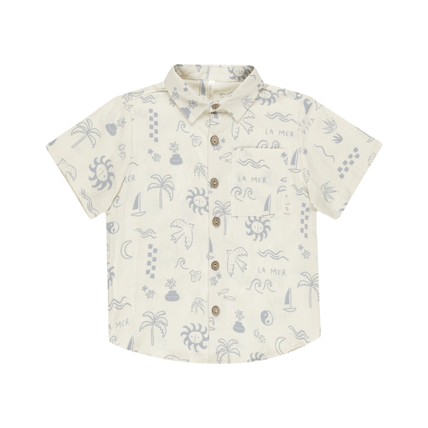 Rylee + Cru Collared Short Sleeve Shirt - Mediterranean