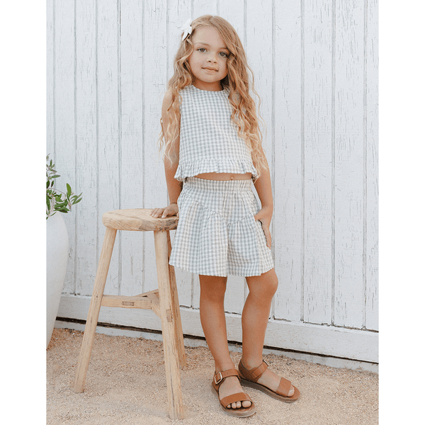 Rylee + Cru Oceanside Top - Eucalyptus Gingham