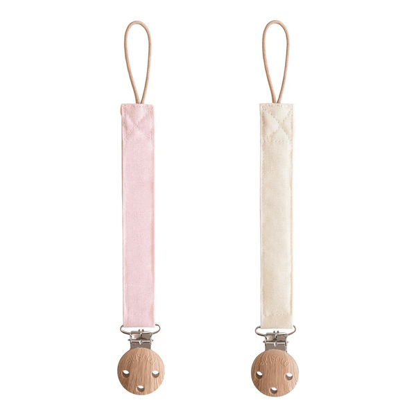 Mushie Linen Pacifier Clip 2 Pack - Blush/Cream