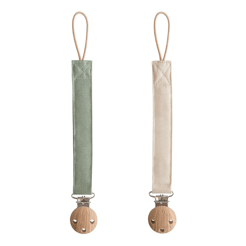 Mushie Linen Pacifier Clip 2 Pack - Olive/Shifting Sand