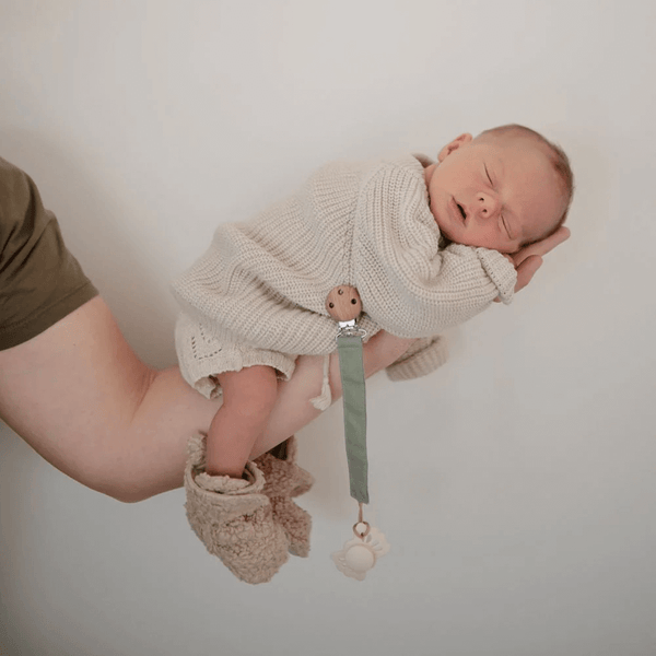 Mushie Linen Pacifier Clip 2 Pack - Olive/Shifting Sand