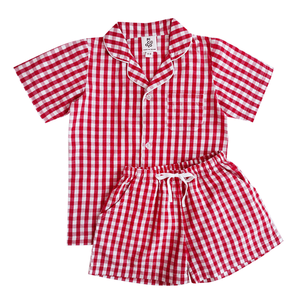 Piccolo Pyjama Short Set - Strawberry Red Gingham