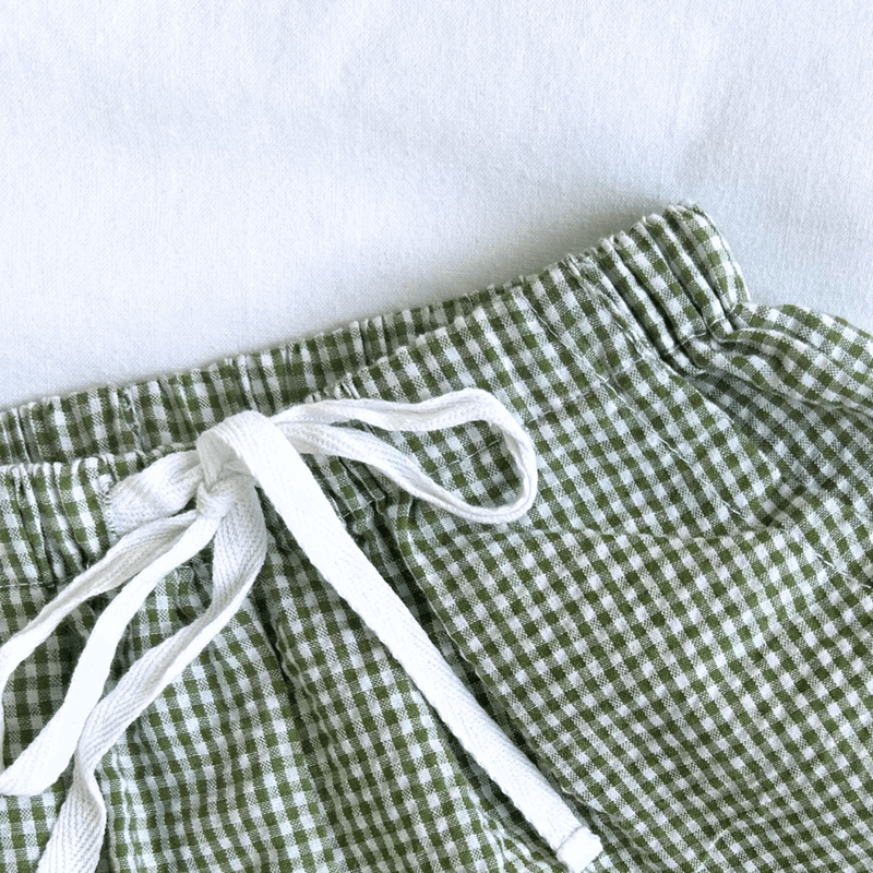 Piccolo Seersucker Play Short - Olive Green Gingham