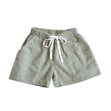 Piccolo Seersucker Play Short - Olive Green Gingham