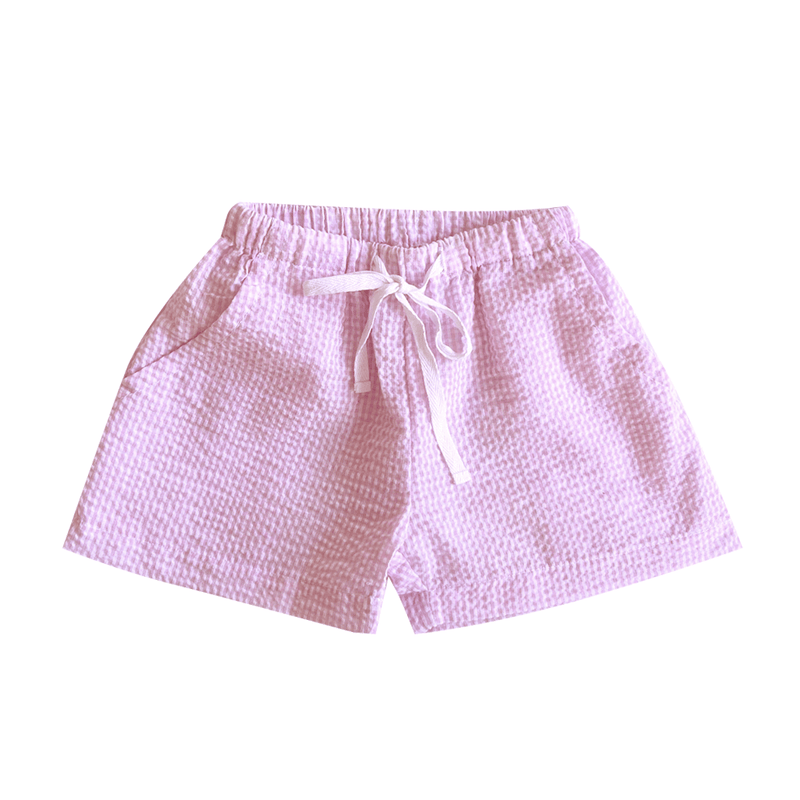 Piccolo Seersucker Play Short - Peony Pink Gingham