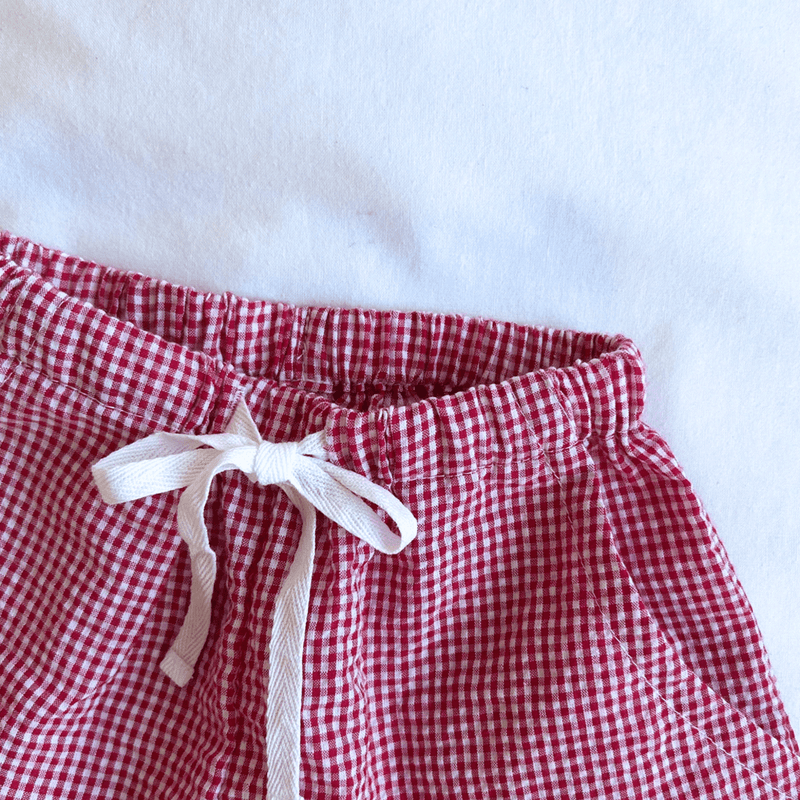 Piccolo Seersucker Play Short - Strawberry Red Gingham