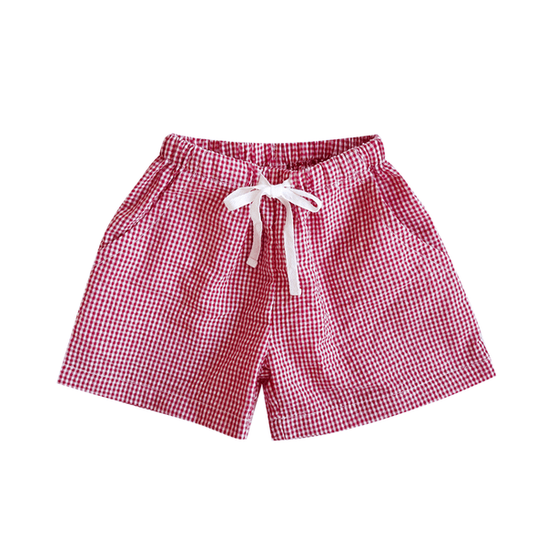 Piccolo Seersucker Play Short - Strawberry Red Gingham